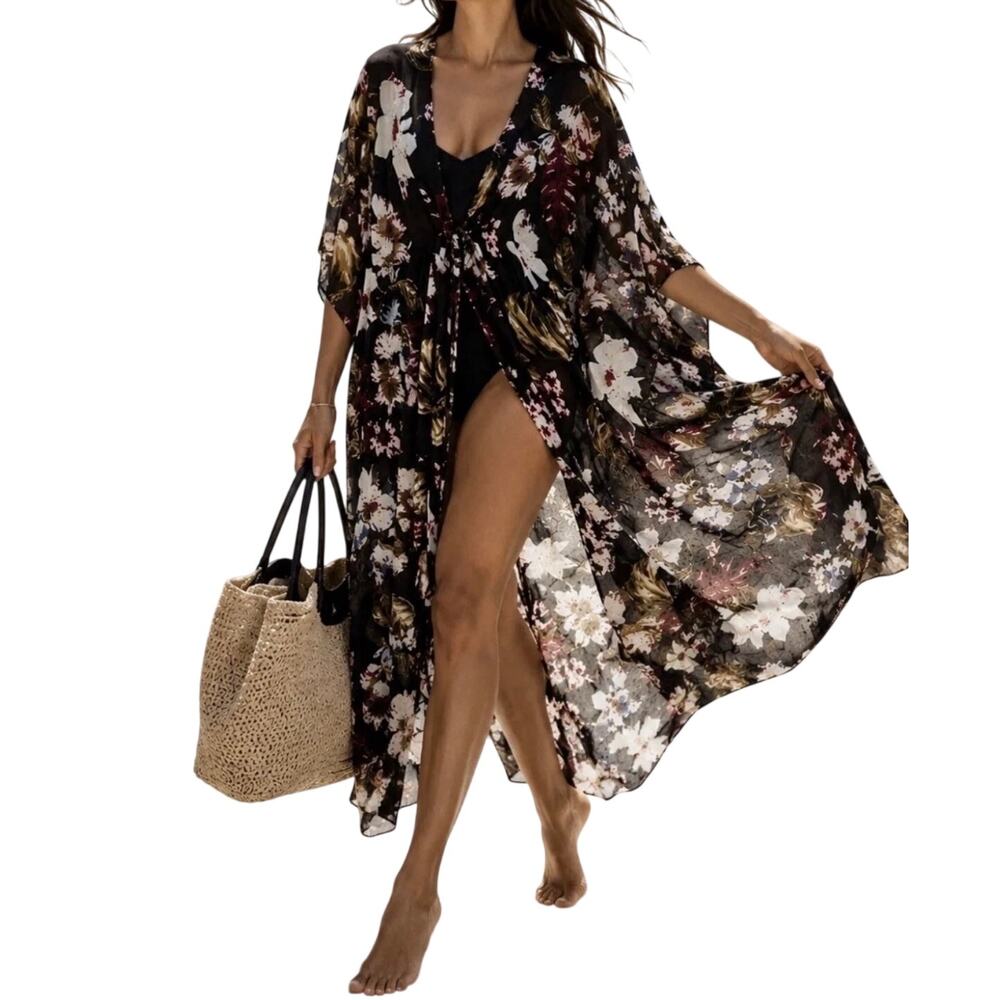 Walter Baker Floral Tulum Kaftan Robe Swim Cover Up, Size O/S